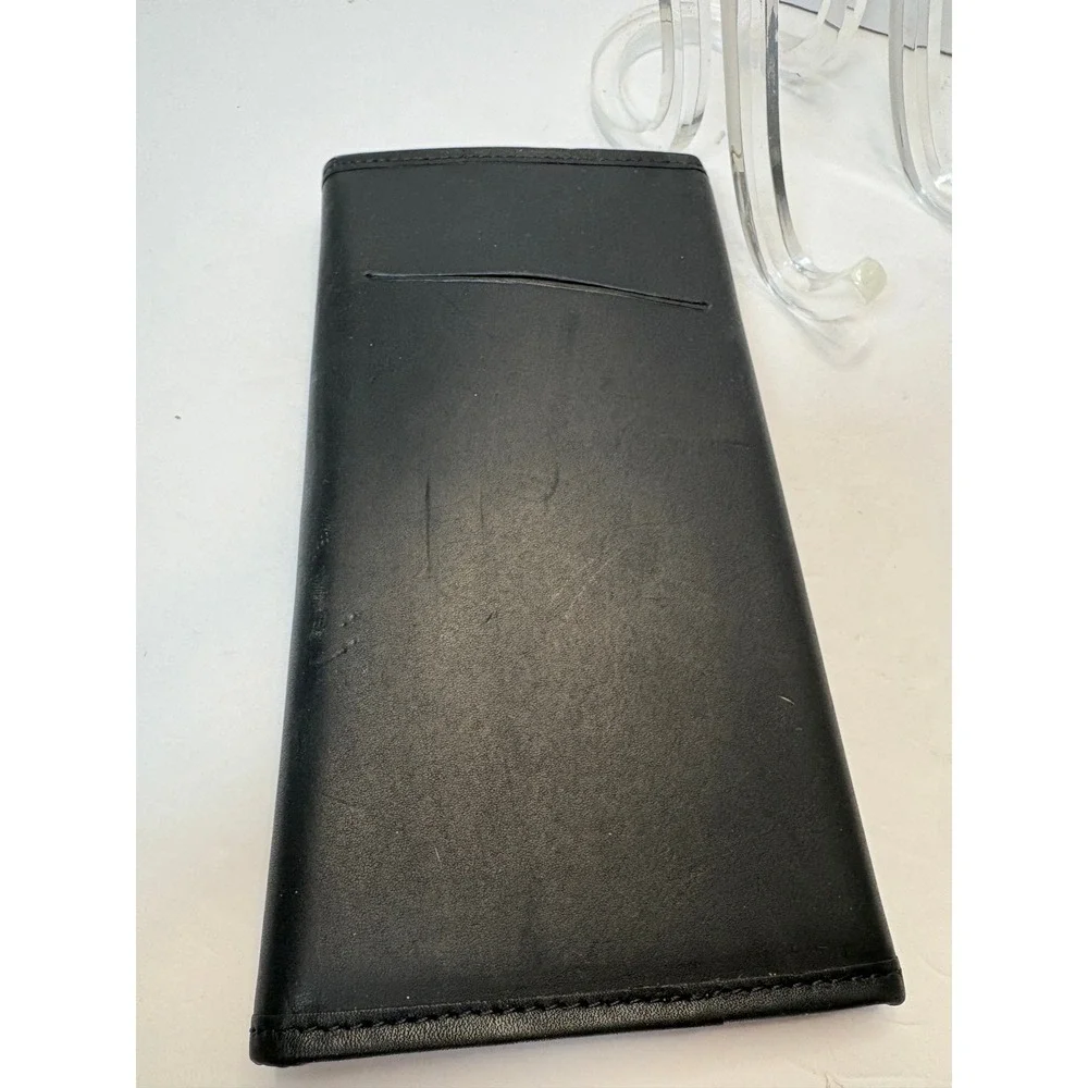Vintage LL Bean Black Leather Trifold Checkbook Wallet Plaid Lining Mens Womens‎